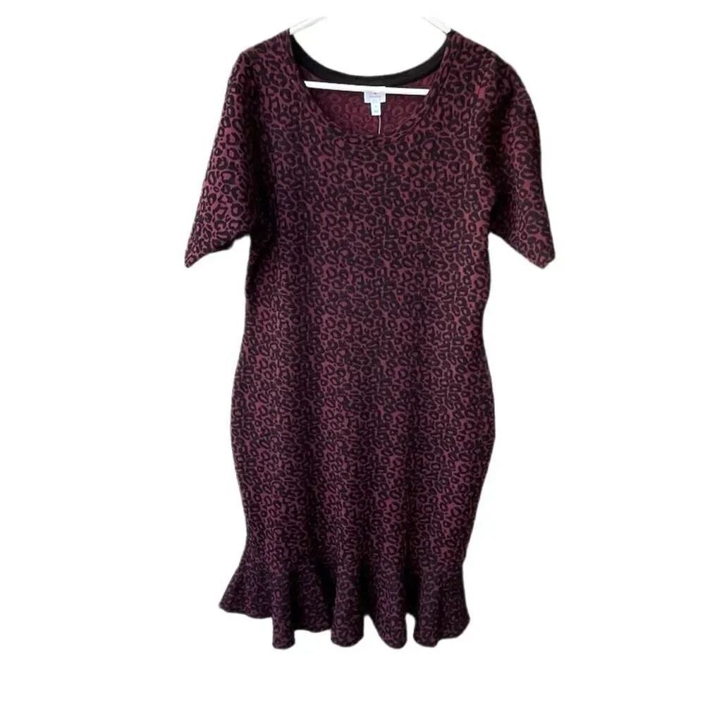 NWT Dressbarn size L animal print sweater dress tulip hem flouncy hem.